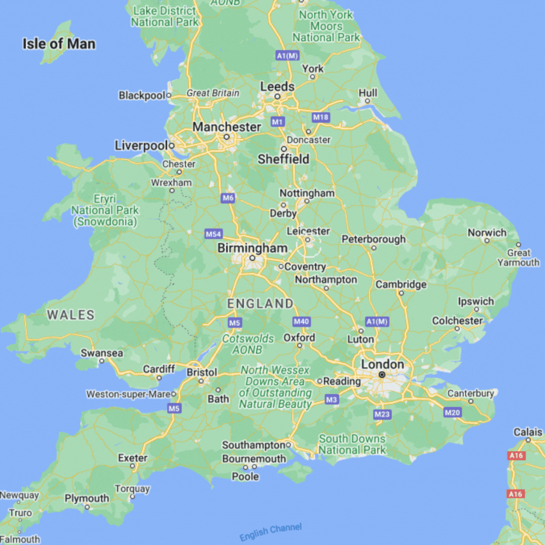 A gif of a map highlighting the area covered by datacat in the Uk