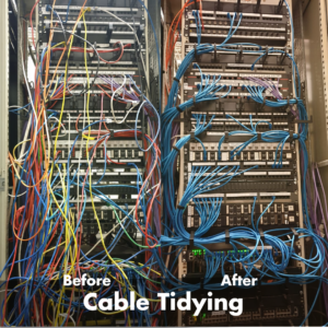 Cable tidying in the communications room